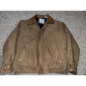 Alex Cannon Down/Feather Jacket L‎ Tan Brown Wool Lined Zip Up Faux Suede Coat
